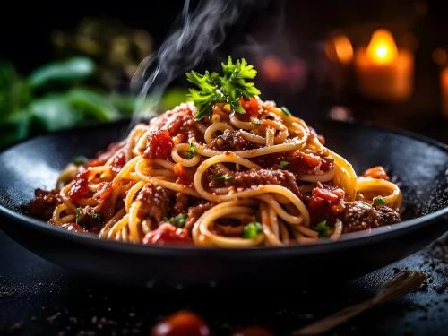 This picture shows a bowl of Bolognese spaghetti