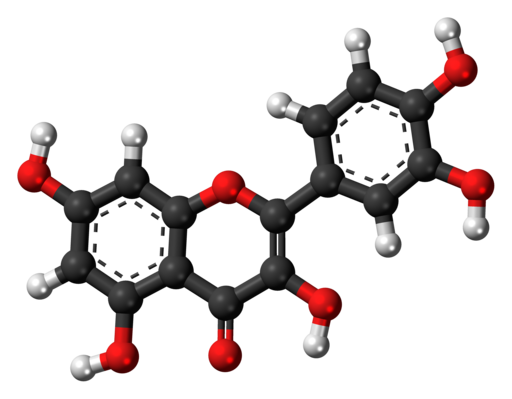 This image presents a molecular structure of Quercetin